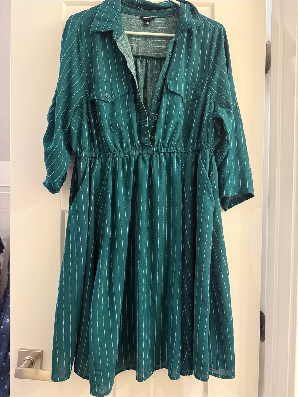 torrid Teal Green Pinstripe Midi Shirt Dress
